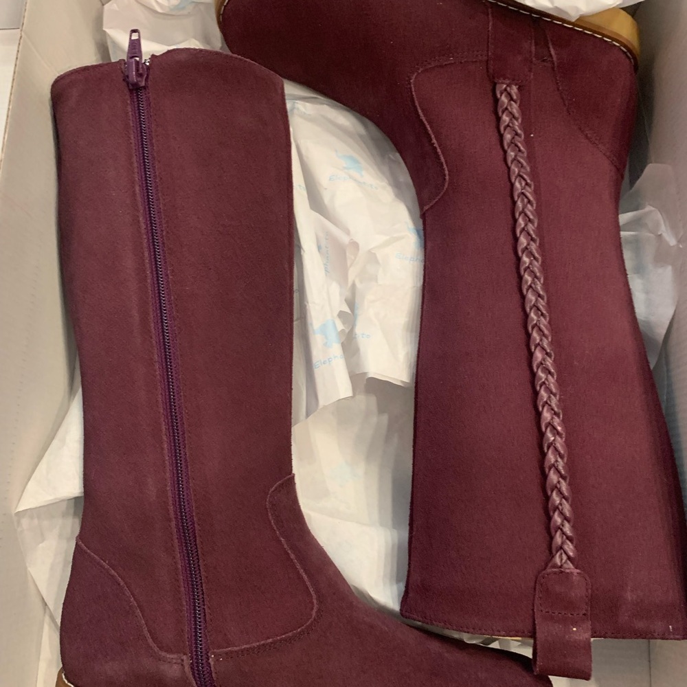Elephantito Plum Suede Boots, Girls size 1 US, interior zipper, LIKE NEW